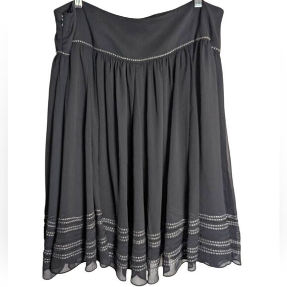 Coldwater Creek Black Contrast Stitch A-Line Sheer Overlay Knee Length Skirt 16 - Picture 2 of 7